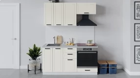 Кухонный гарнитур «Лорас» длиной 160 см со шкафом НБ (Белый/Холст брюле)
